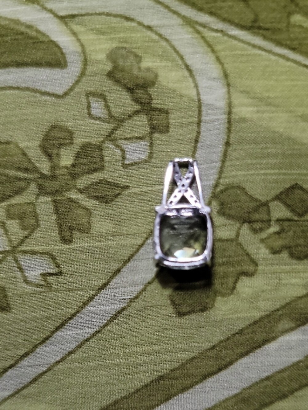 Sterling Silver Green Amethyst Prasiolite Pendant with Zircon Accents - Picture 2 of 2